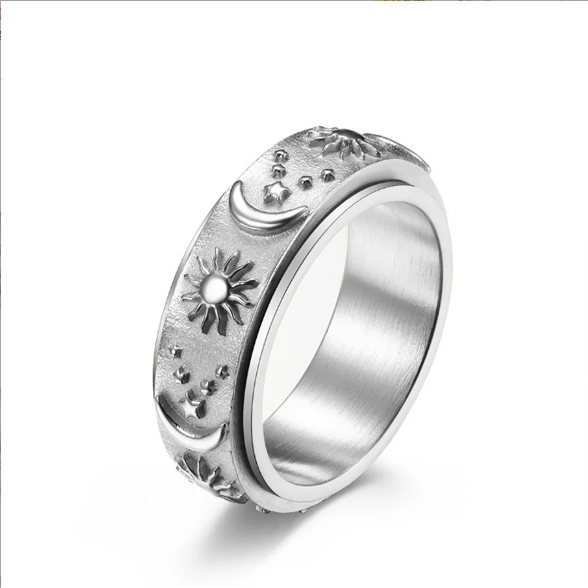 Stars, Moon, Sun, Rotating Titanium Ring