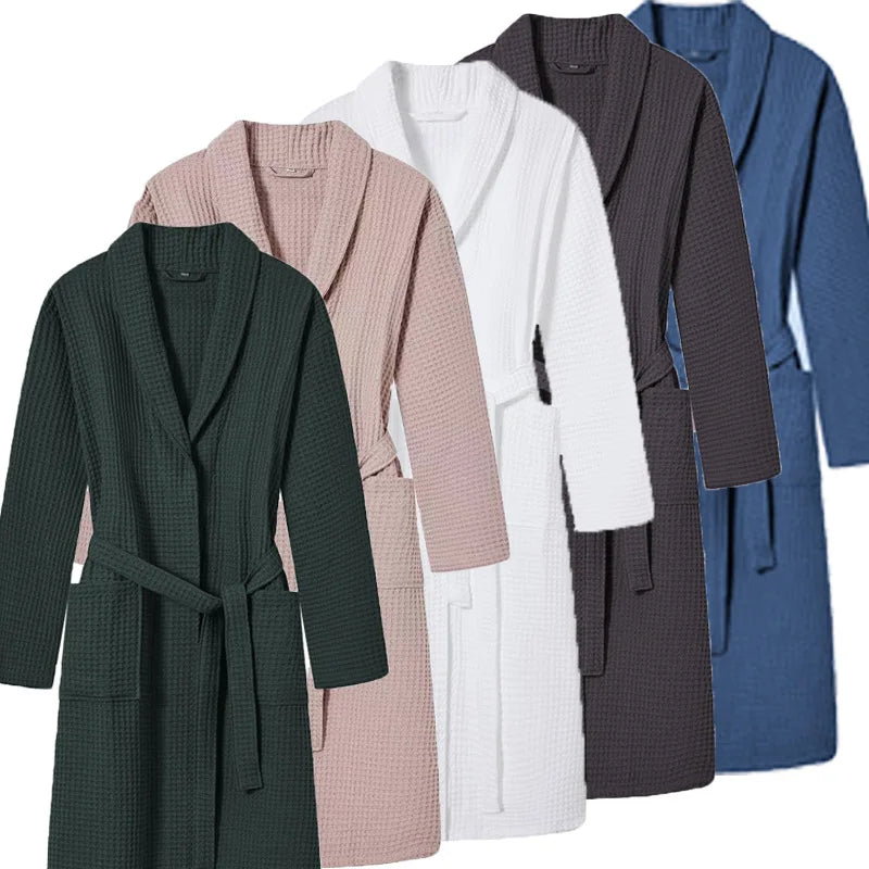 0 Cotton Bathrobe Spring/Fall Waffle Long Bathrobe