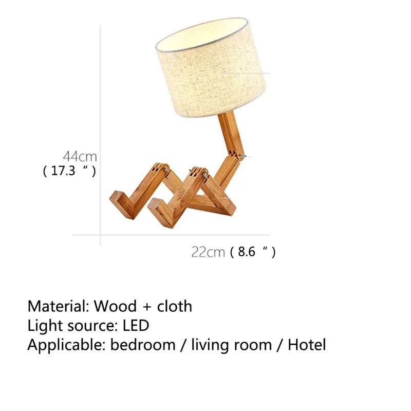 Solid wood robot creative table lamp