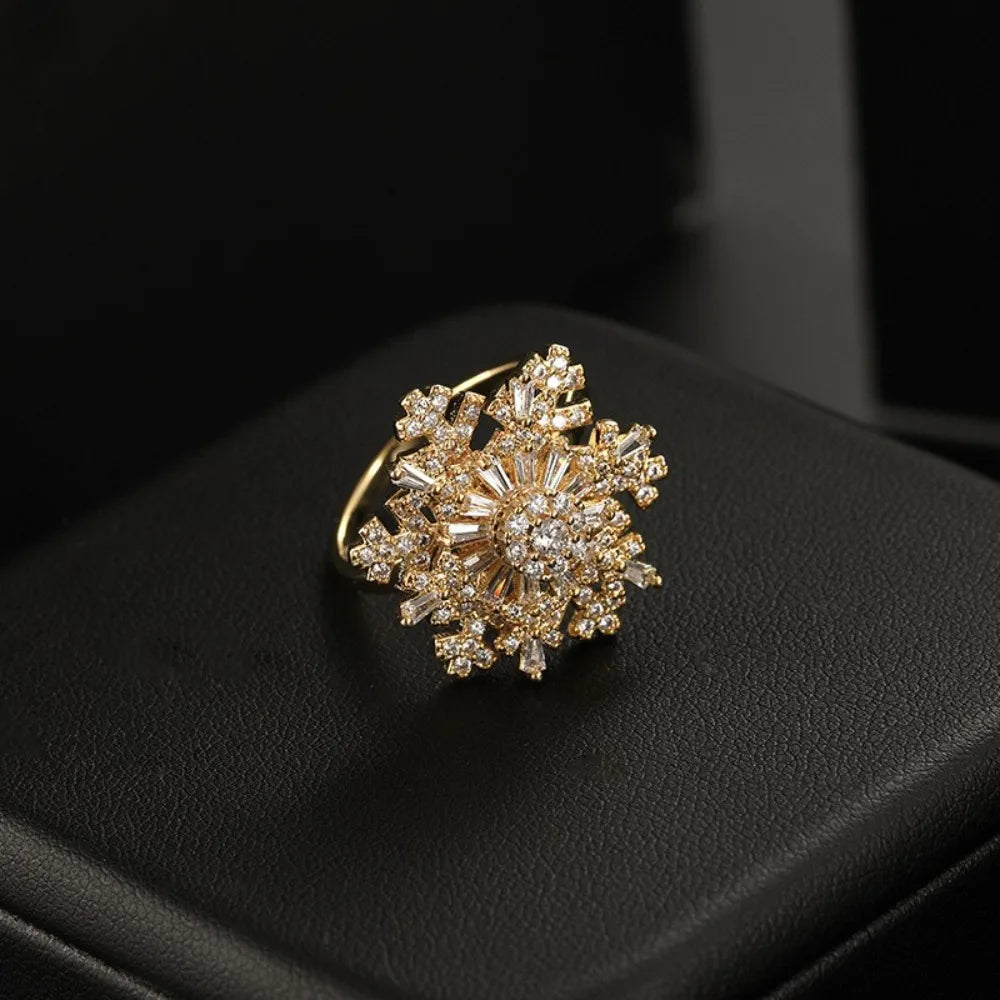 Snowflake Ring Rotatable Turn Ring Fashion Personality Adjustable