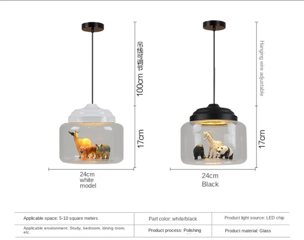Cartoon animal glass pendant light for children's rooms