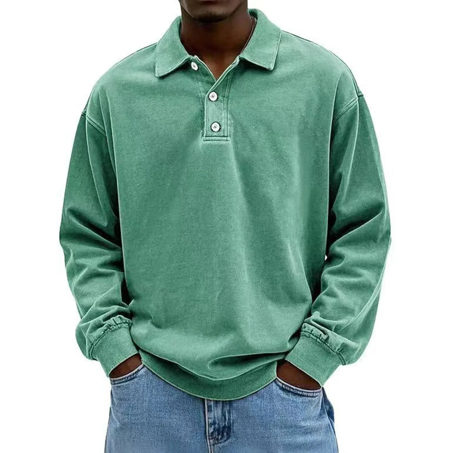Casual and versatile long-sleeve button-down lapel polo shirt