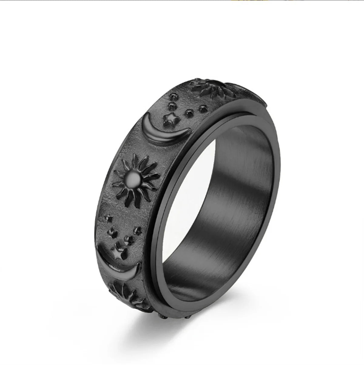 Stars, Moon, Sun, Rotating Titanium Ring
