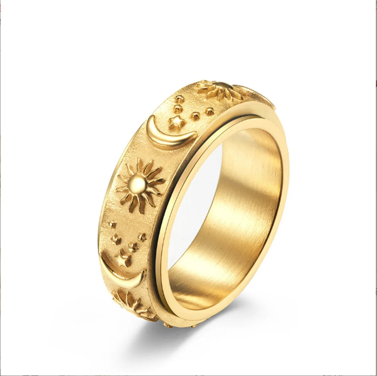 Stars, Moon, Sun, Rotating Titanium Ring