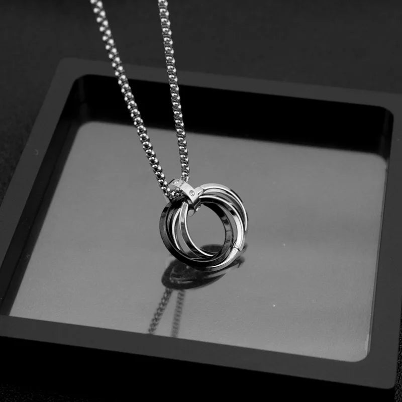 Three-ring pendant frigid titanium steel necklace