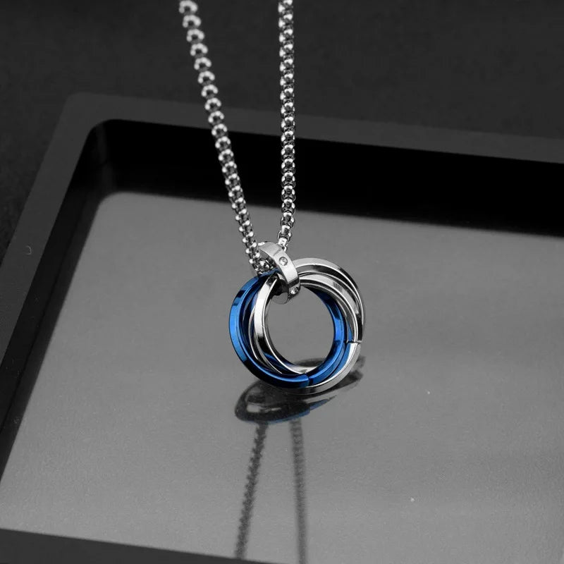 Three-ring pendant frigid titanium steel necklace