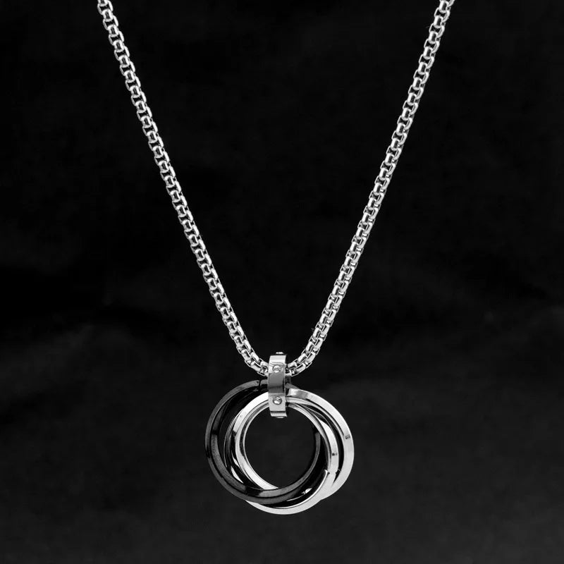 Three-ring pendant frigid titanium steel necklace