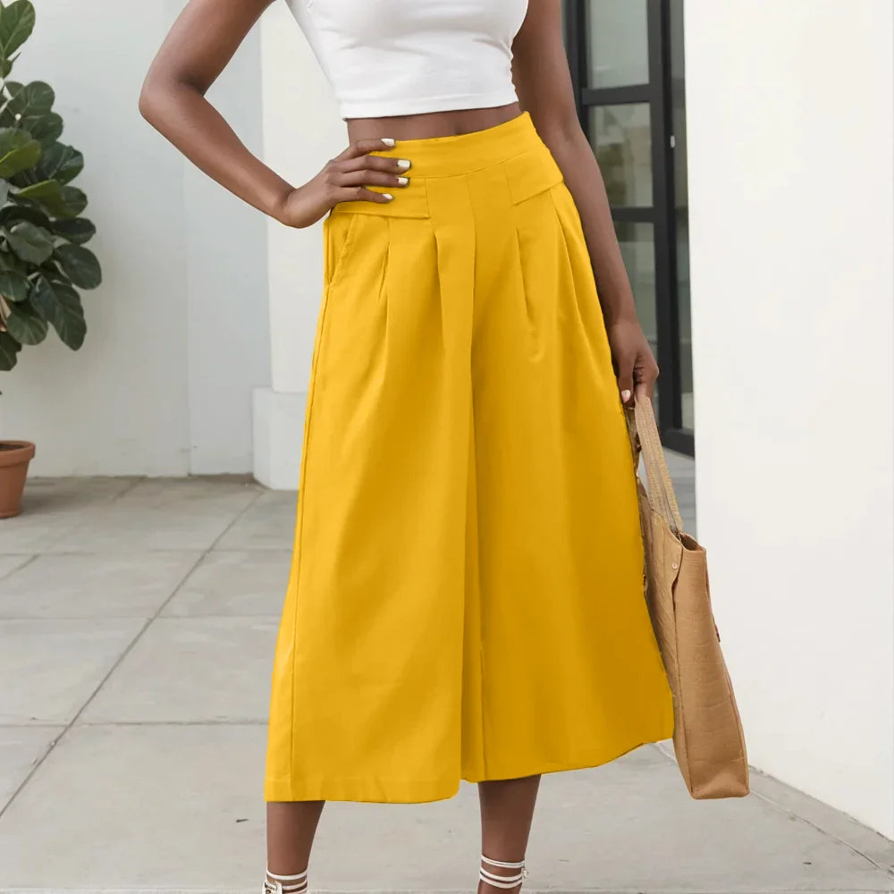 Literary cotton and linen wide-leg culottes