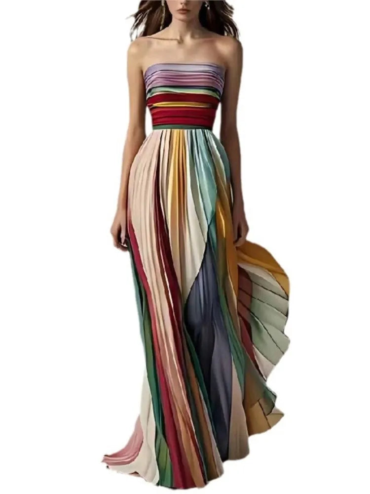 Sexy Bandeau Print Colorful Dress