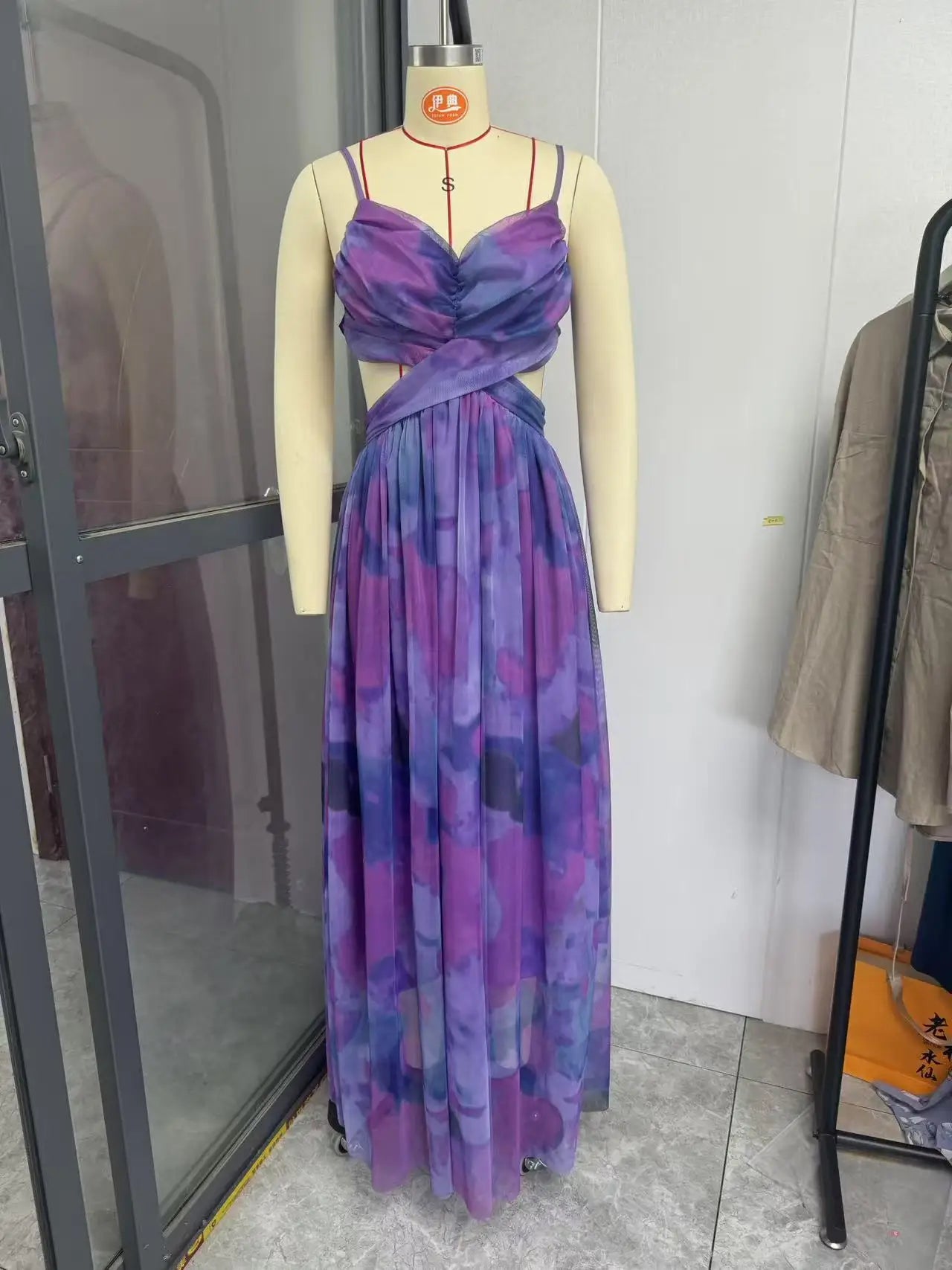 New Mesh Print Halter Dress Resort Casual Party Dress