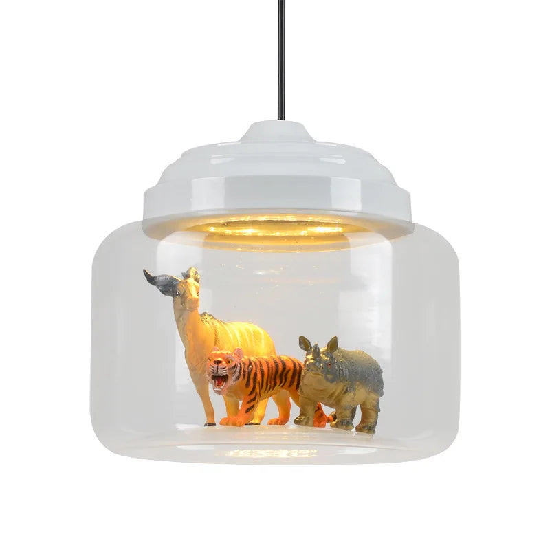 Cartoon animal glass pendant light for children's rooms