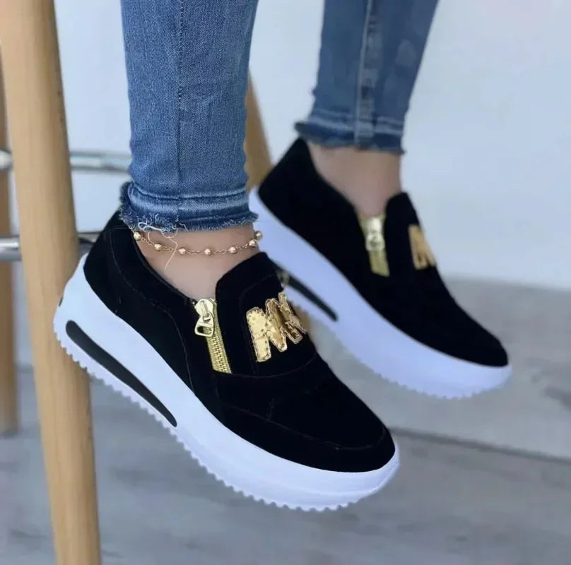 Casual sneakers with flat soles and side zippers
