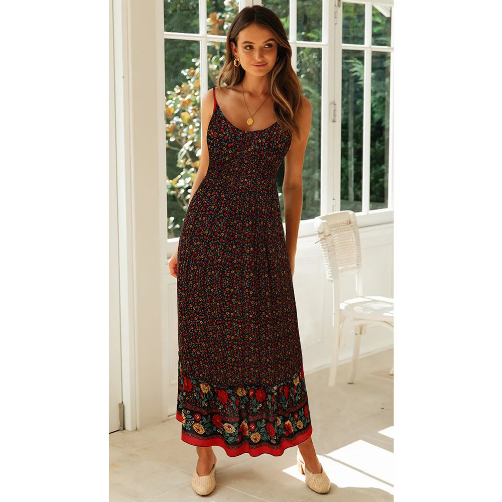 Bohemian V-neck floral print sundress