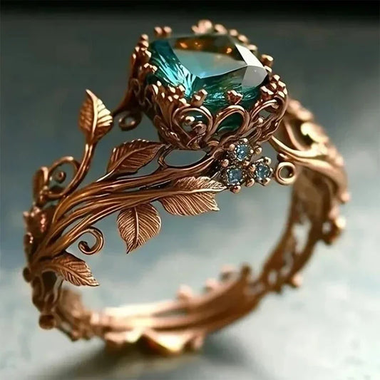 Vintage Rose Gold Vine Branch Floral Ring