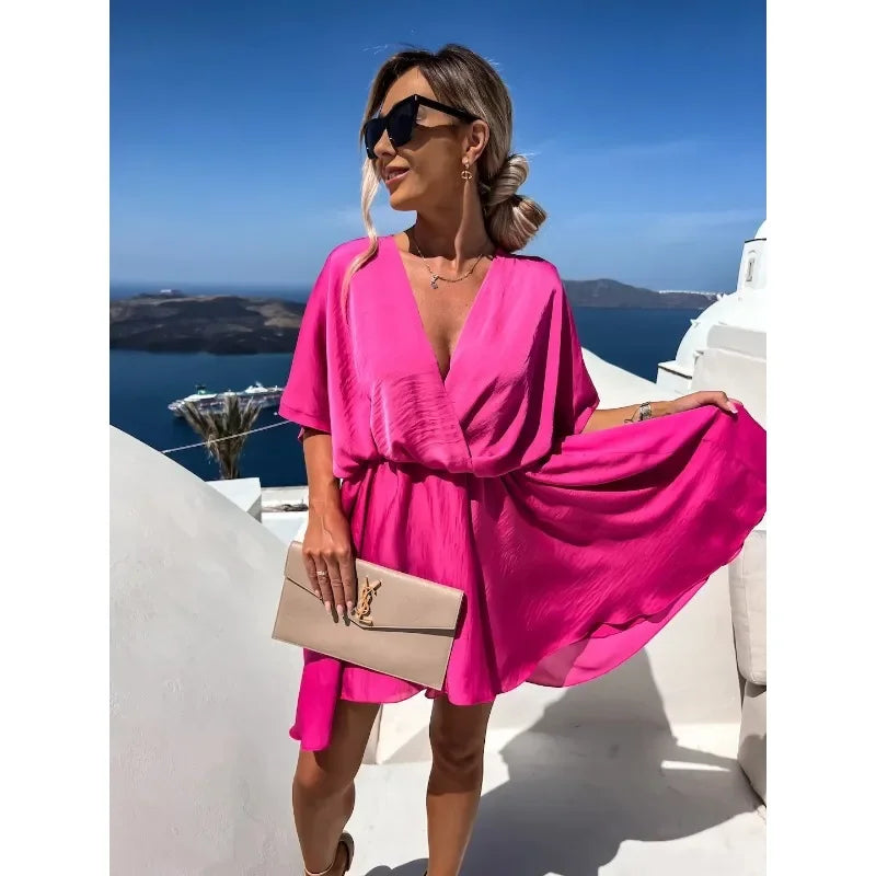 New Satin Loose Dress Casual Resort Dress
