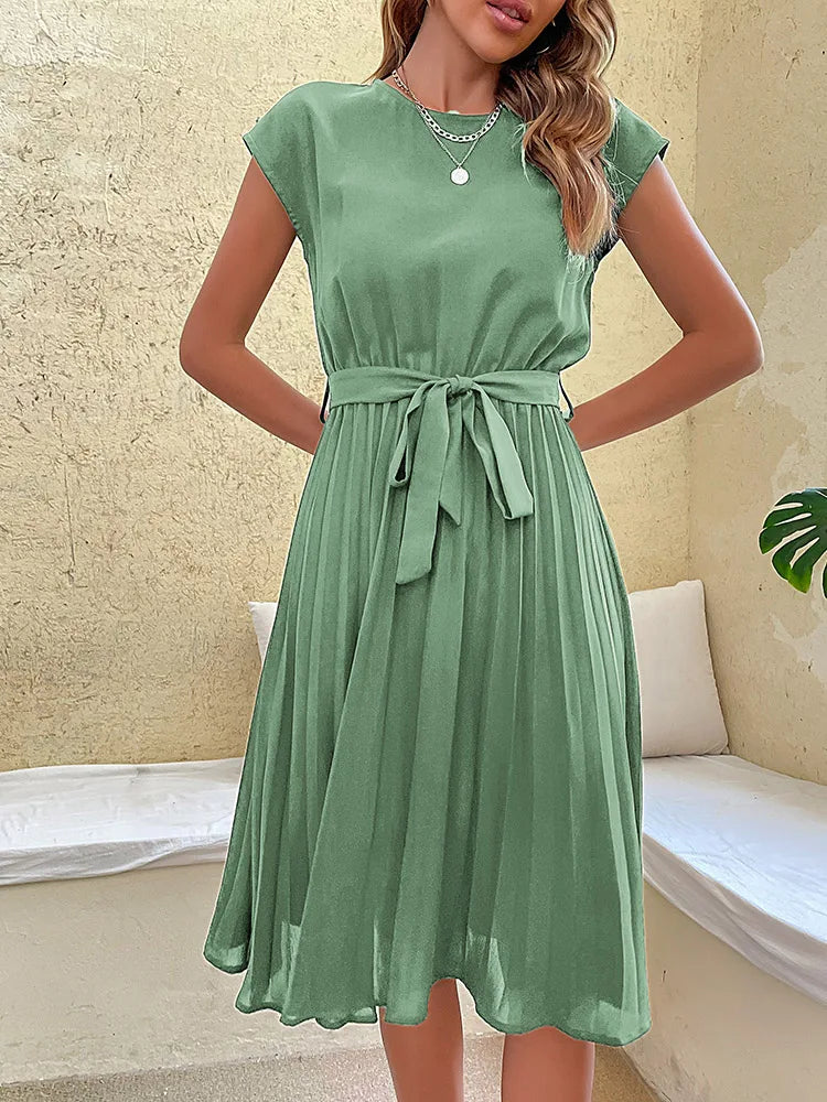 Summer Casual Solid Pleated Dress