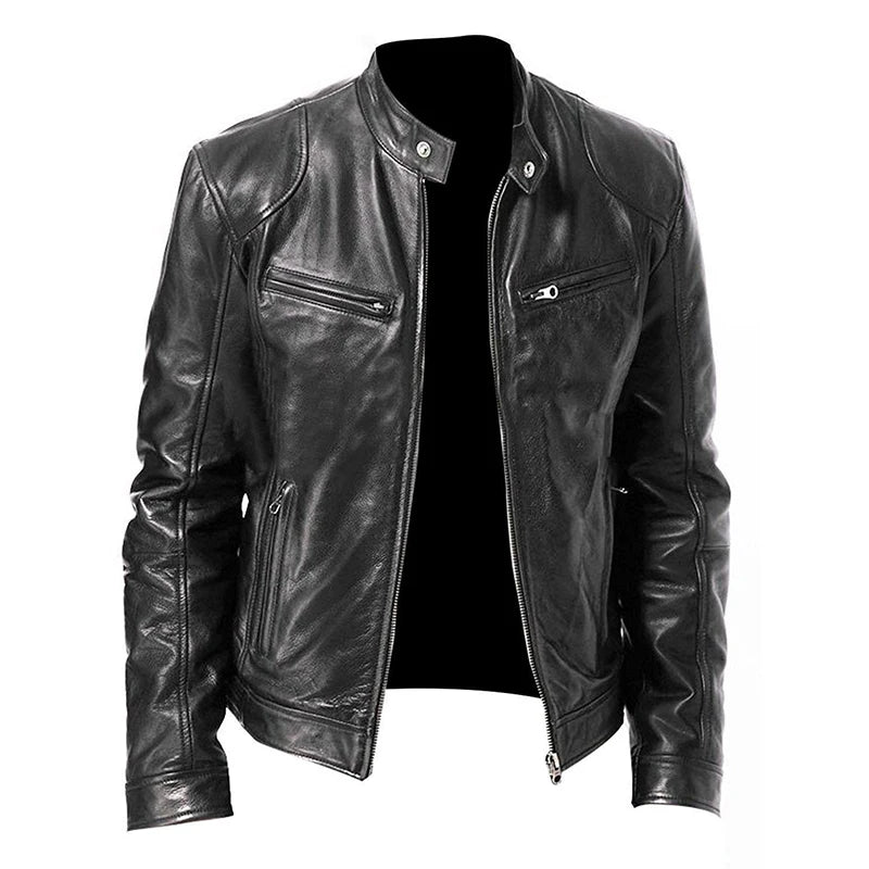 Men's Thermal Zipper Cardigan Leather Jacket