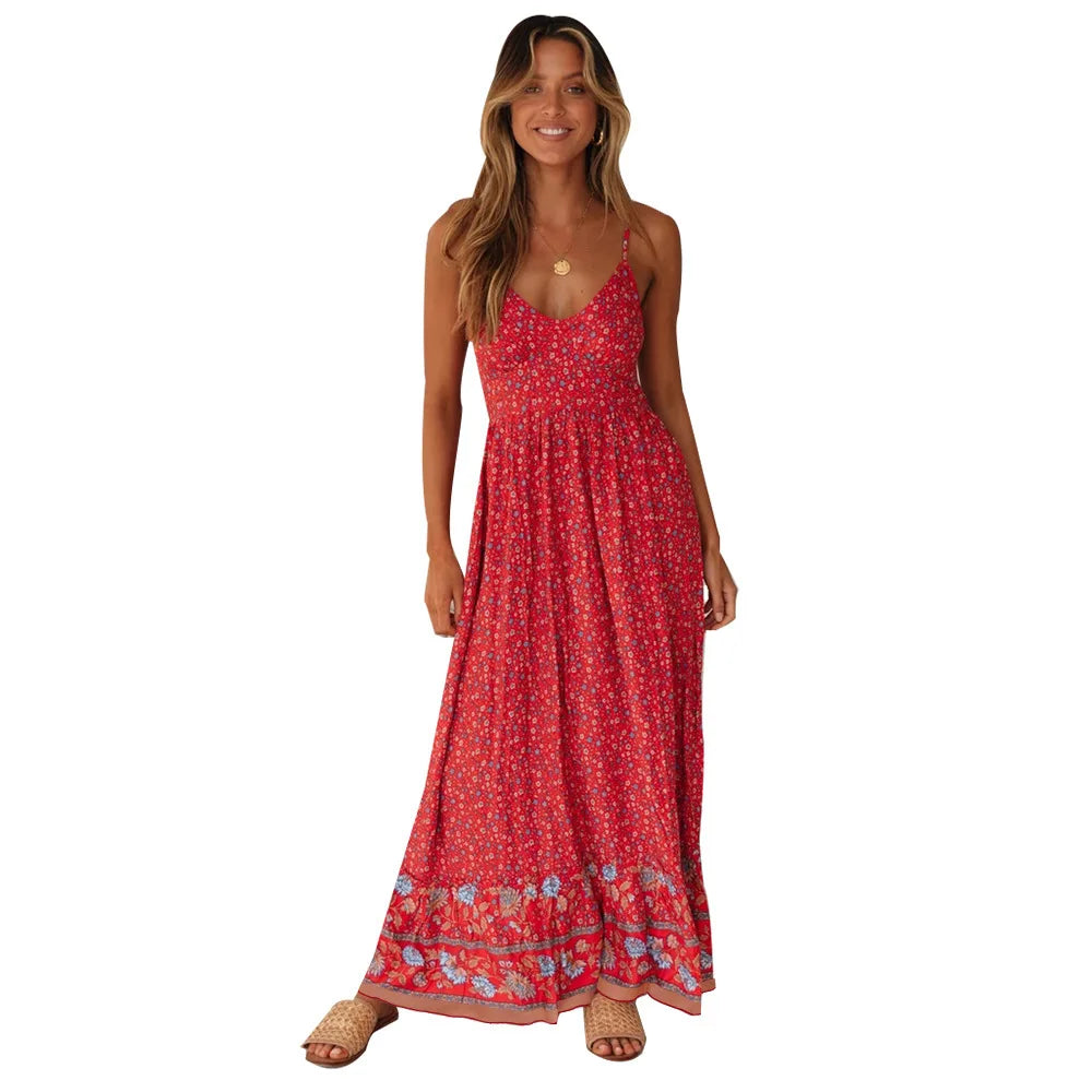 Bohemian V-neck floral print sundress