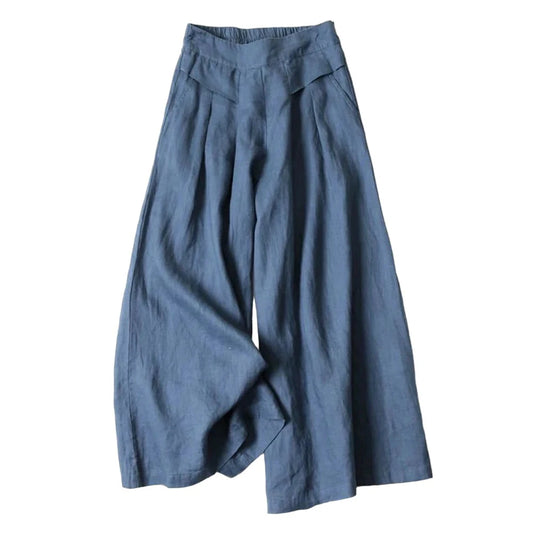 Literary cotton and linen wide-leg culottes