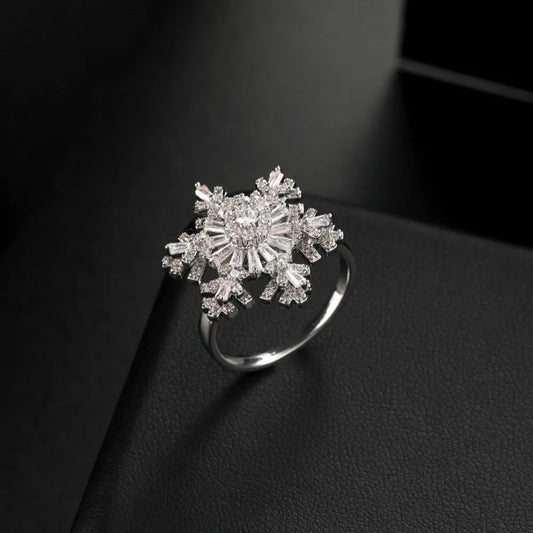 Snowflake Ring Rotatable Turn Ring Fashion Personality Adjustable