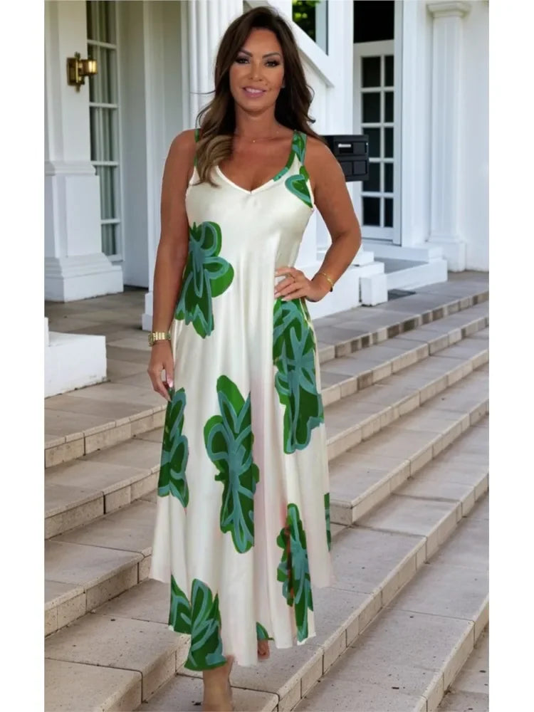 Printed V-neck fashion dress