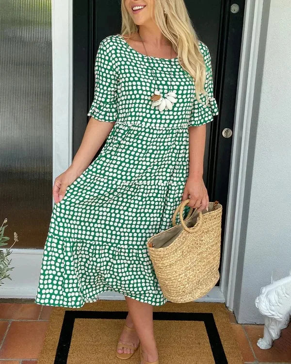 Round neck printed short-sleeved dress
