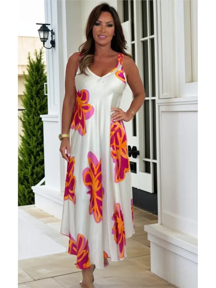 Printed V-neck fashion dress