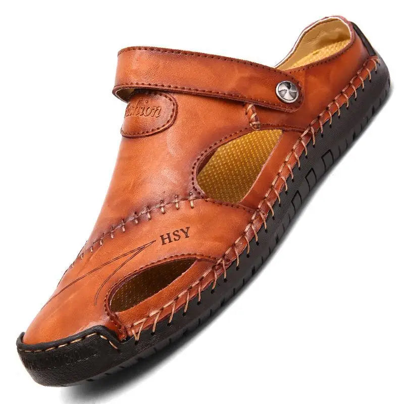 Leather Beach Shoes Casual Sandals Men's Shoes Sewn Shoes