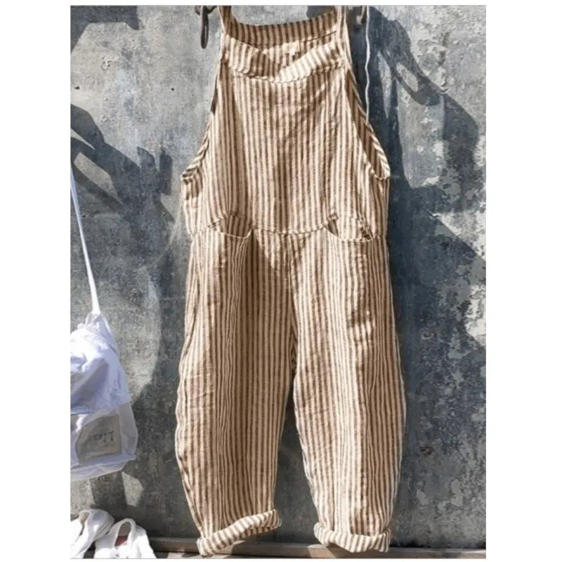 Literary casual women's cotton suspenders casual pants