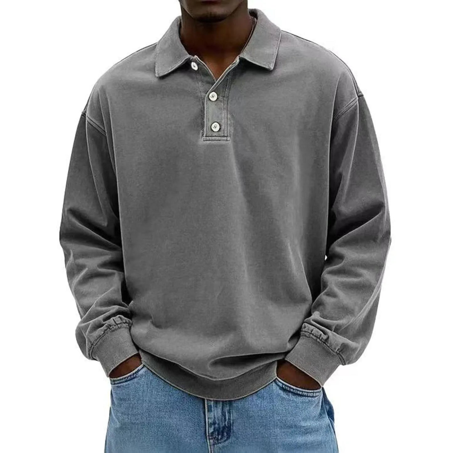 Casual and versatile long-sleeve button-down lapel polo shirt