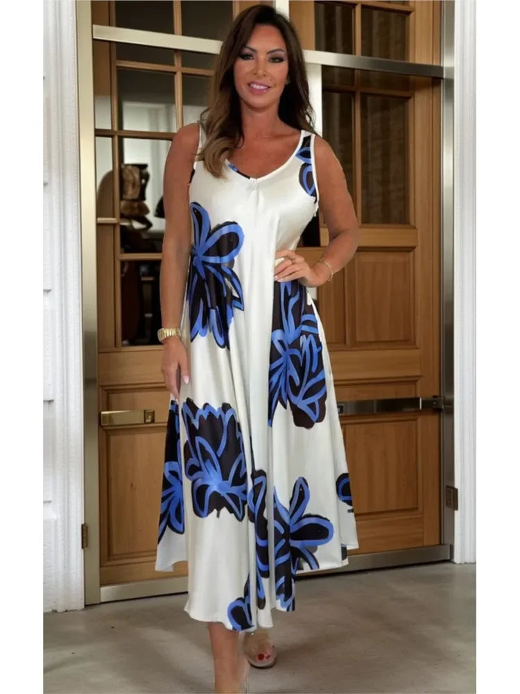 Printed V-neck fashion dress