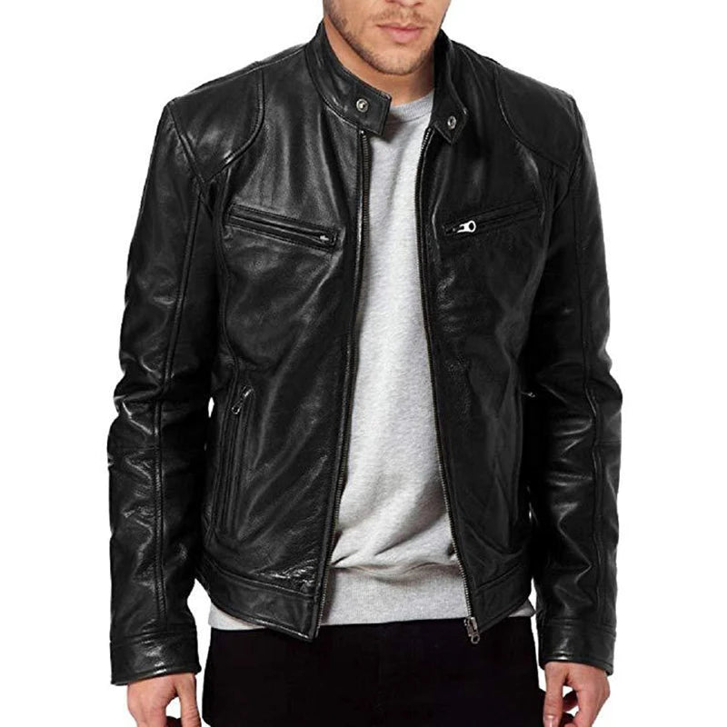 Men's Thermal Zipper Cardigan Leather Jacket