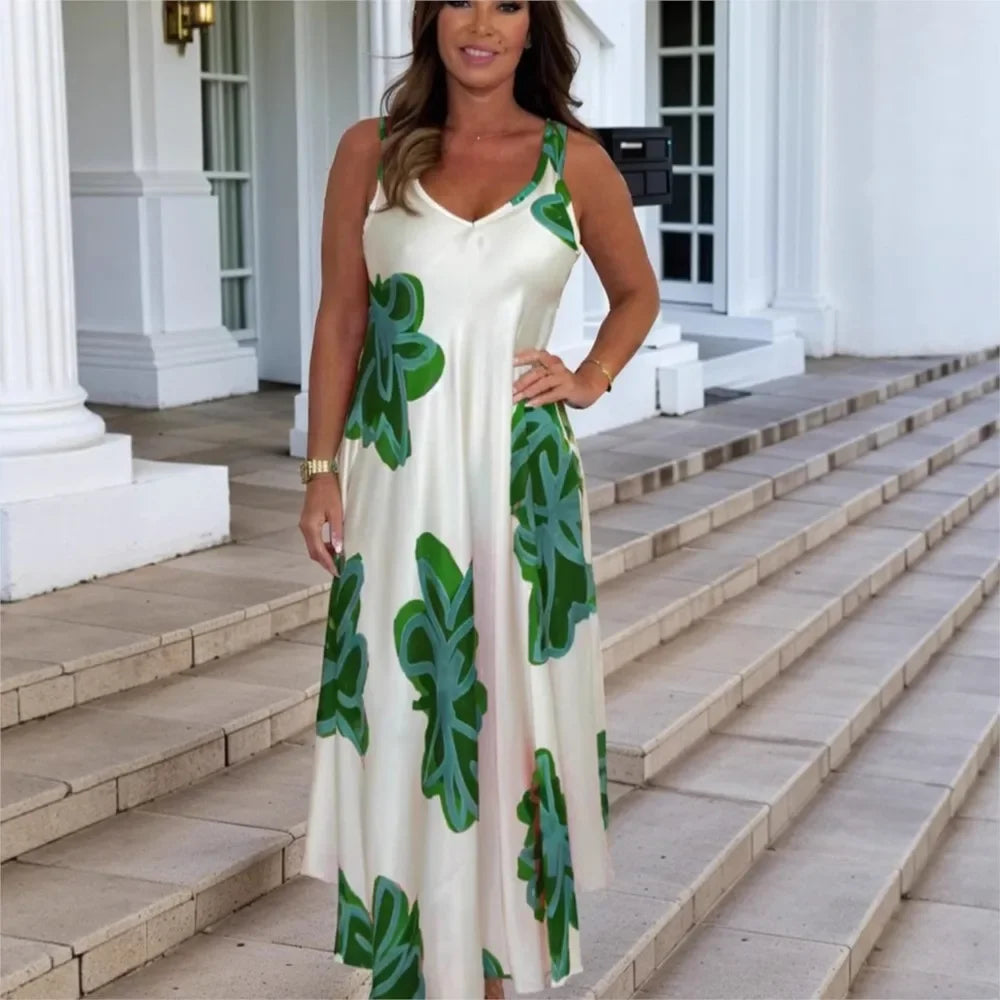 Printed V-neck fashion dress