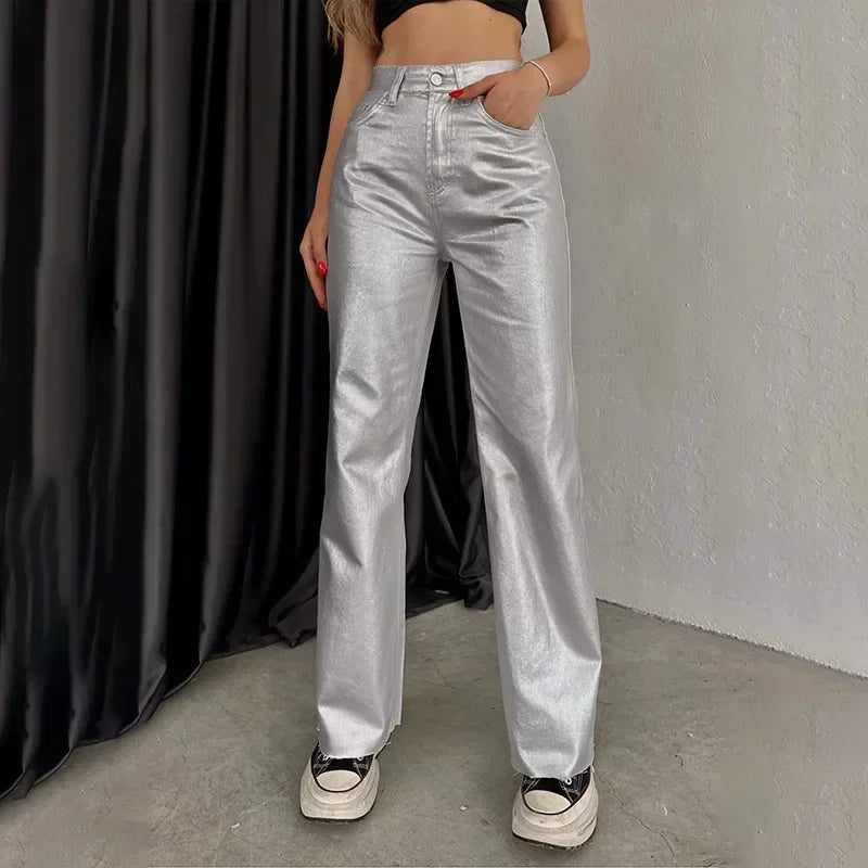 Retro Straight Leg Gold and Silver Pants Personalized Women's Pants