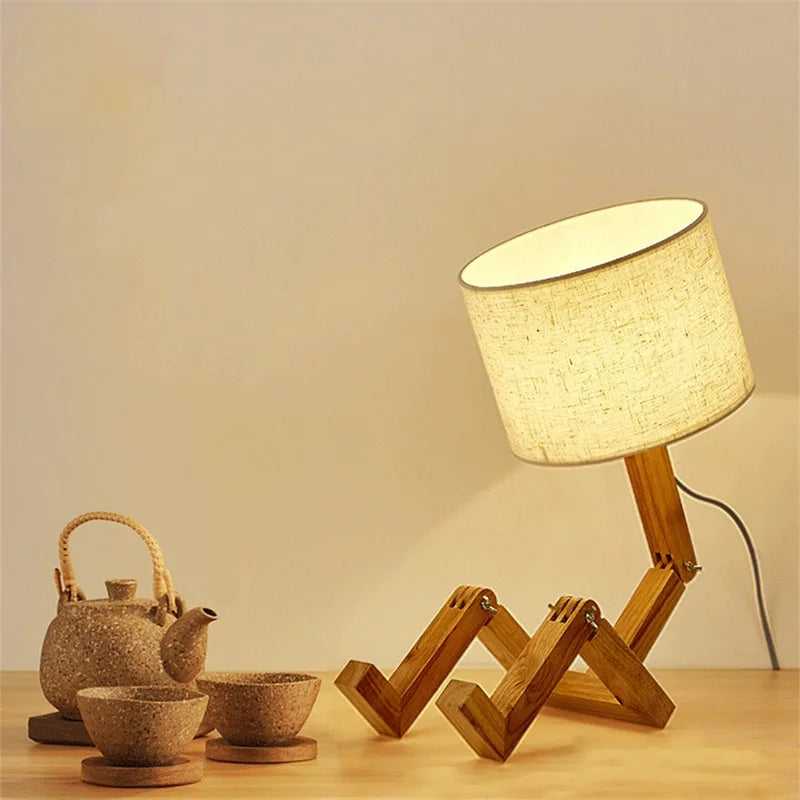 Solid wood robot creative table lamp