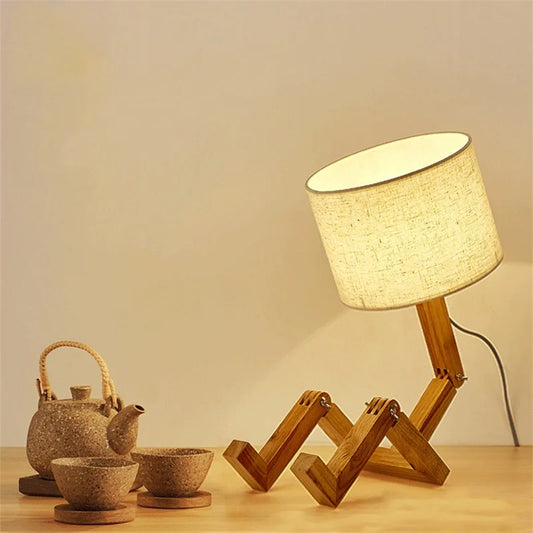 Solid wood robot creative table lamp