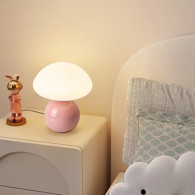 Ceramic decorative desk lamp at bedside of bedroom and room atmosphere lamp