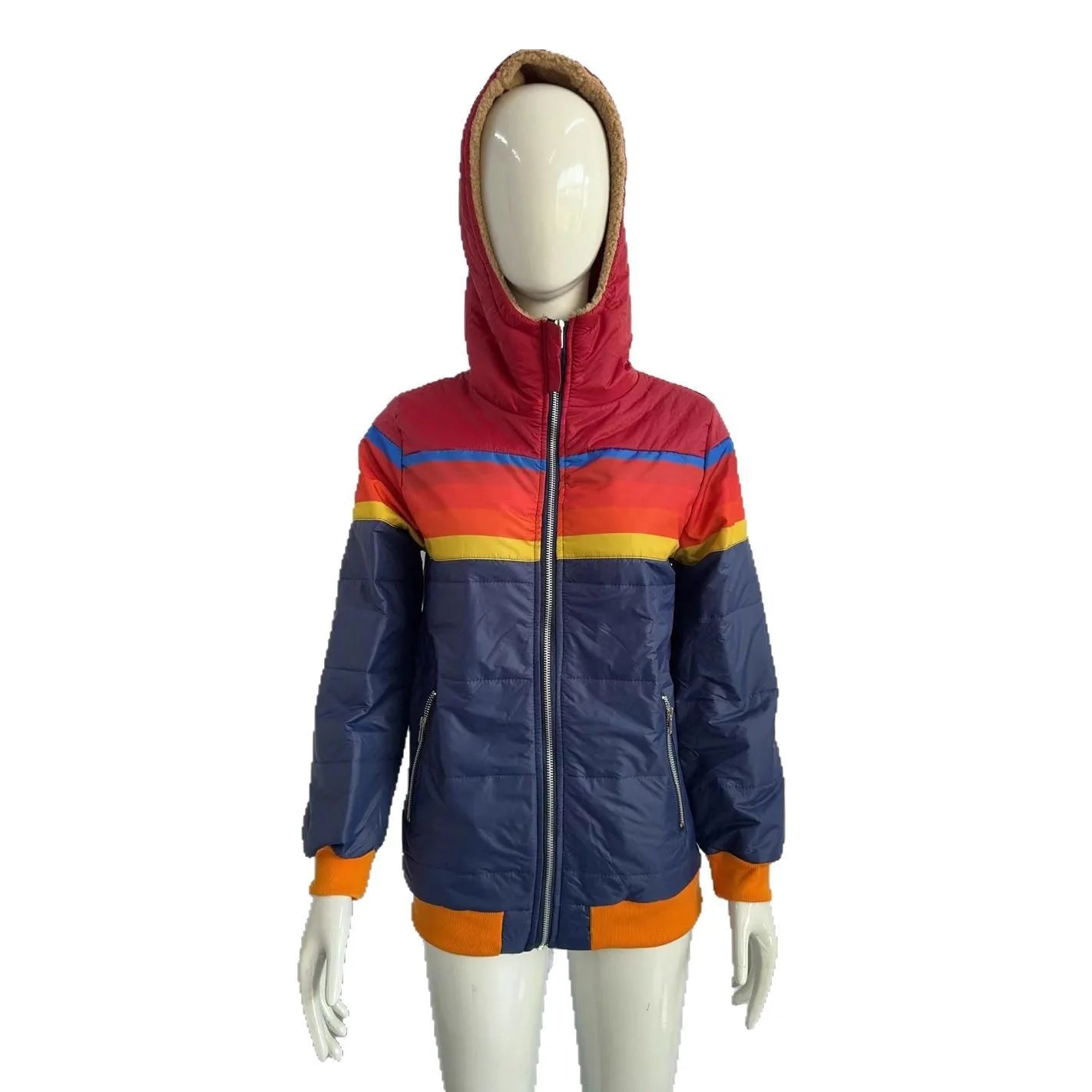 Color-blocking hooded cotton-padded women's wear in autumn and winter