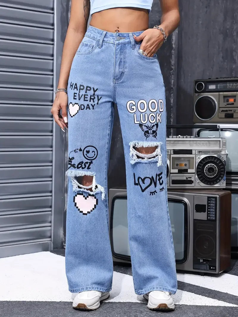 Graffiti new niche wide leg pants