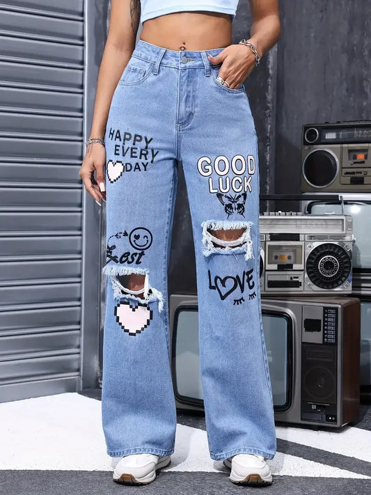 Graffiti new niche wide leg pants