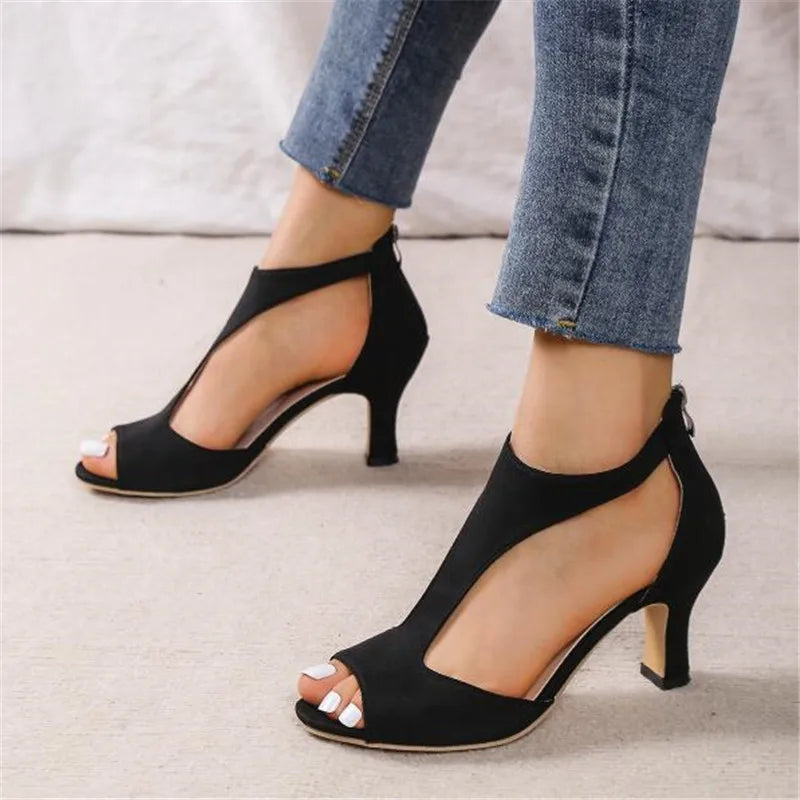 0 Suede fish mouth with thick heel