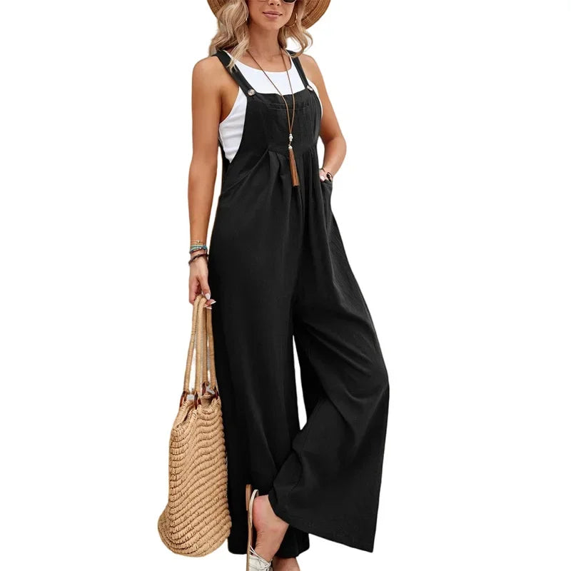 Solid women's slacks and suspenders