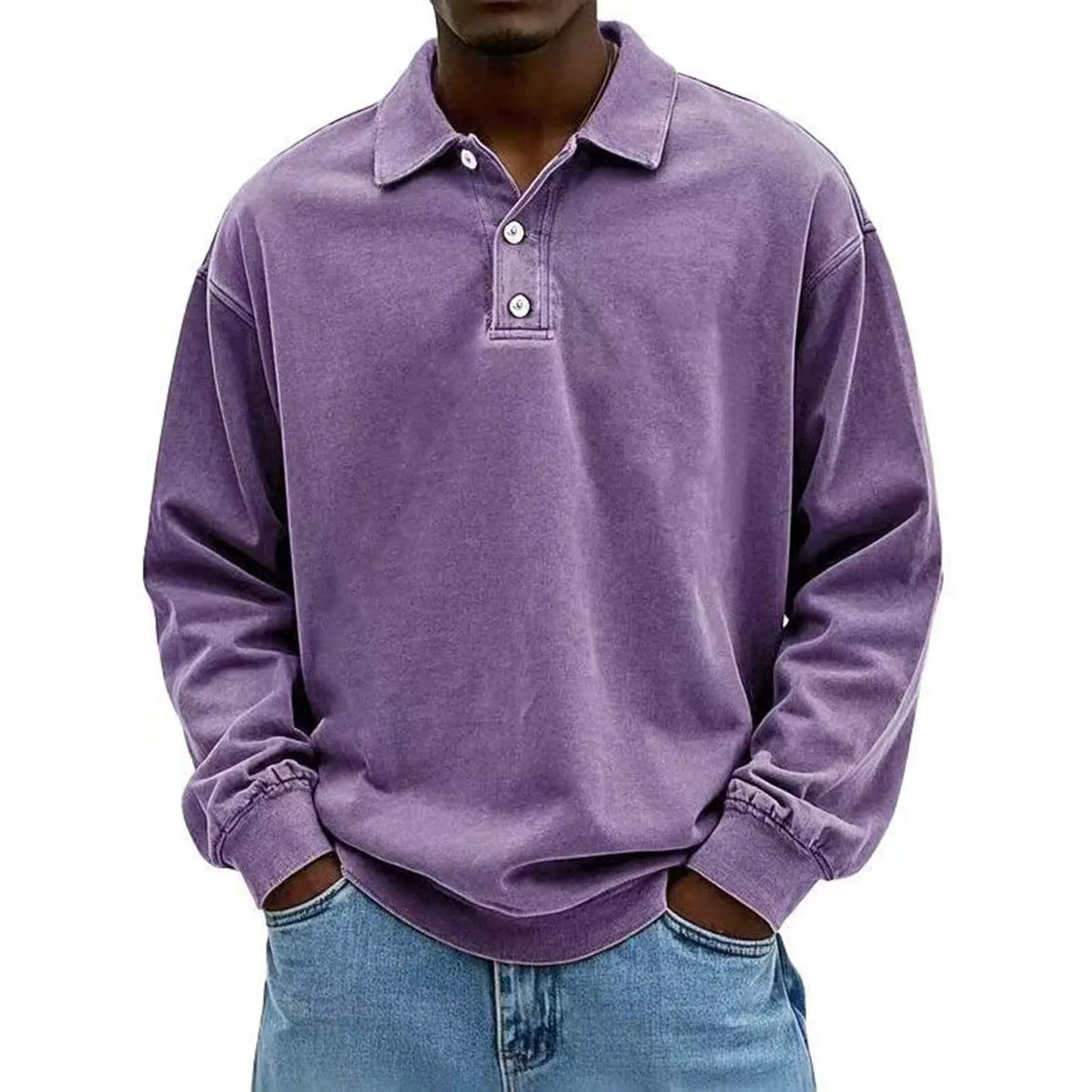 Casual and versatile long-sleeve button-down lapel polo shirt