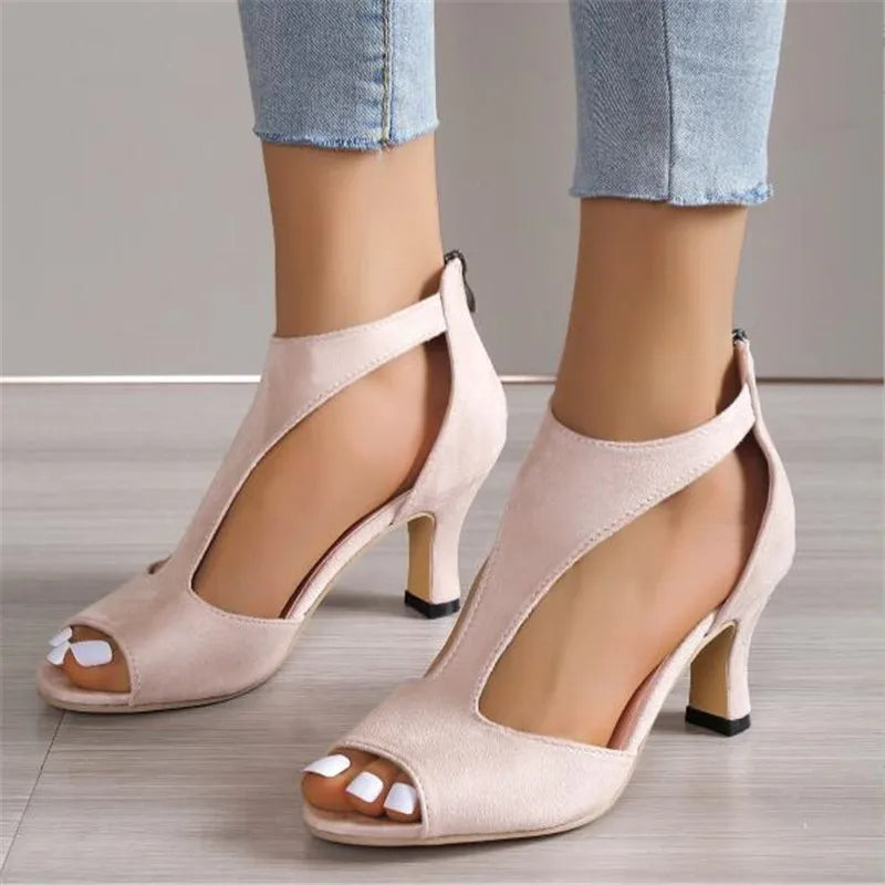 0 Suede fish mouth with thick heel