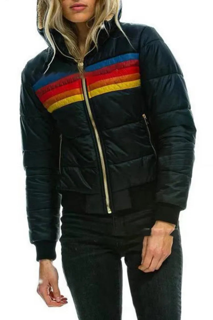 Color-blocking hooded cotton-padded women's wear in autumn and winter