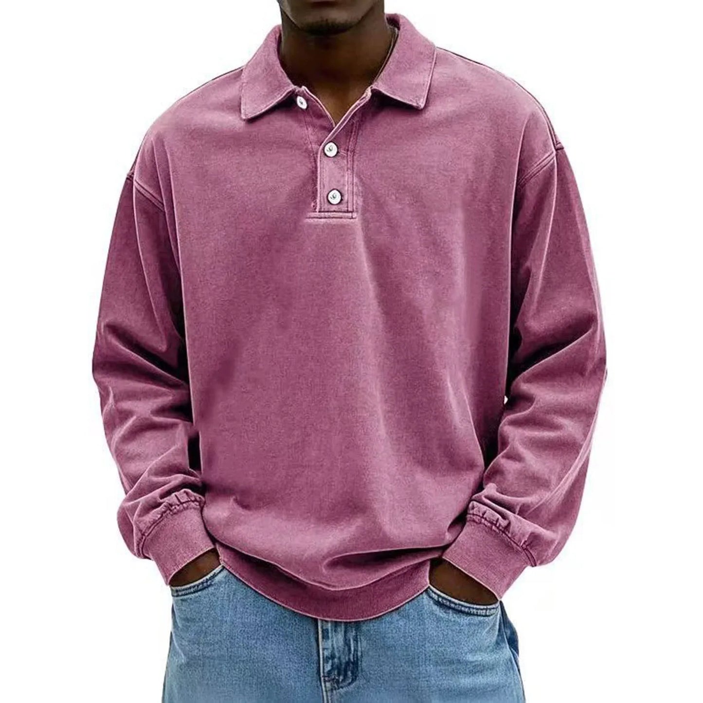 Casual and versatile long-sleeve button-down lapel polo shirt