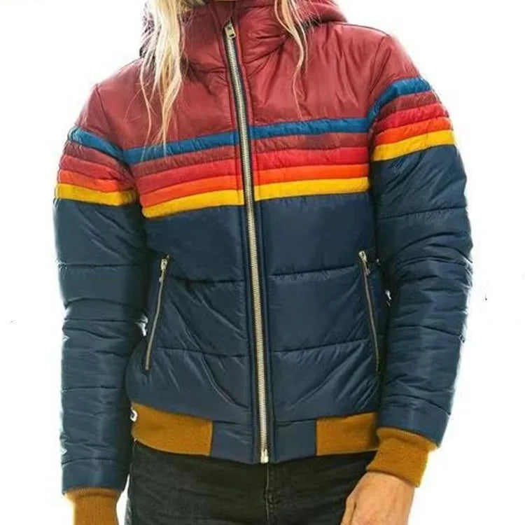 Color-blocking hooded cotton-padded women's wear in autumn and winter