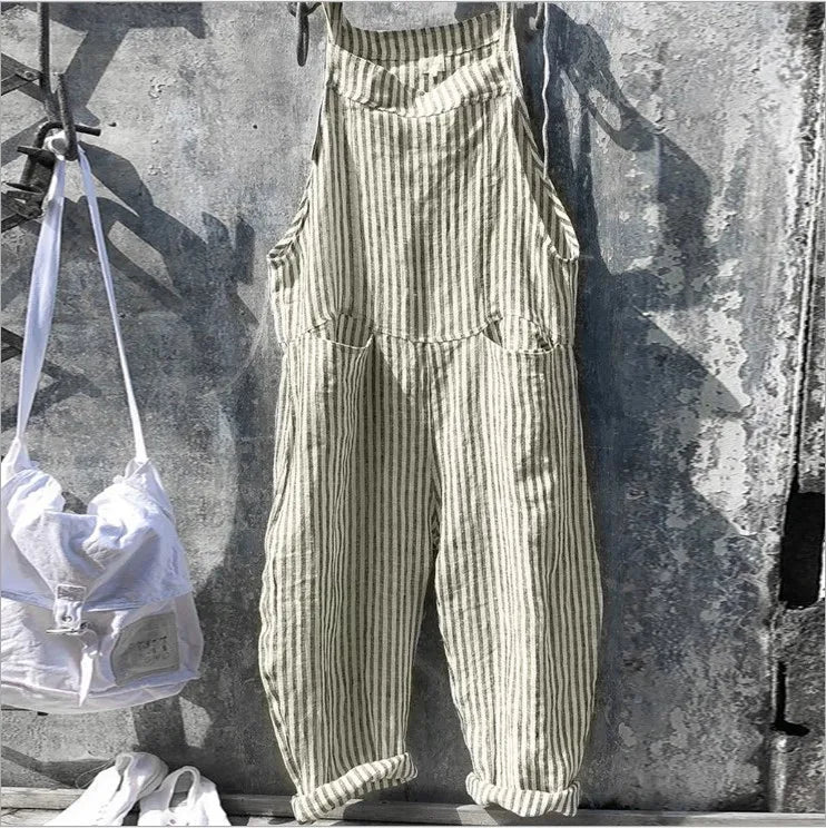 Literary casual women's cotton suspenders casual pants