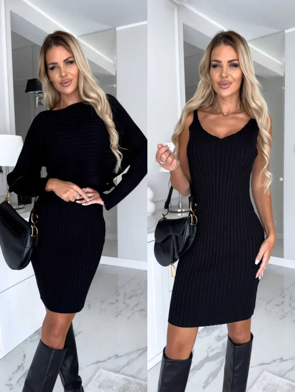 Fall Pit Strip Long Sleeve Top Slip Skirt
