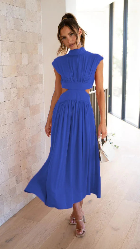 0  Stand-up collar macaron waist-baring long dress